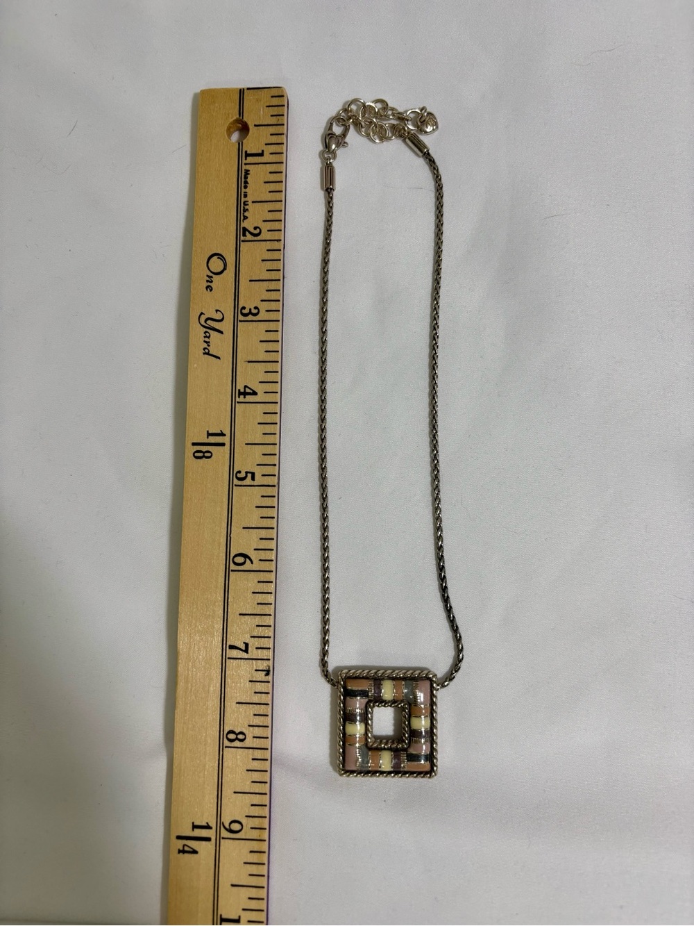 Vintage RETIRED Brighton "Cabana" Pastel Neutral Square Pendant Necklace - 15" - Picture 3 of 4